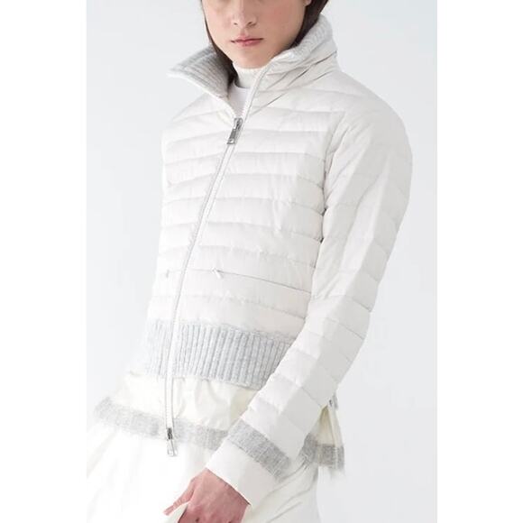 SOSKEN Fur Knit Trim Lightweight Down Puffer Jacket Winter Coat White XL - Picture 1 of 16